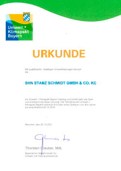 SHN Stanz Schmidt Zertifikat Umwelt + Klimapakt Bayern